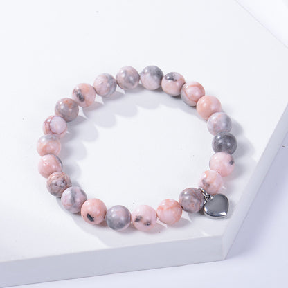 Pulsera de cristal natural de 8 mm con colgante de corazón | Regalo Ideal para el Día de la Madre