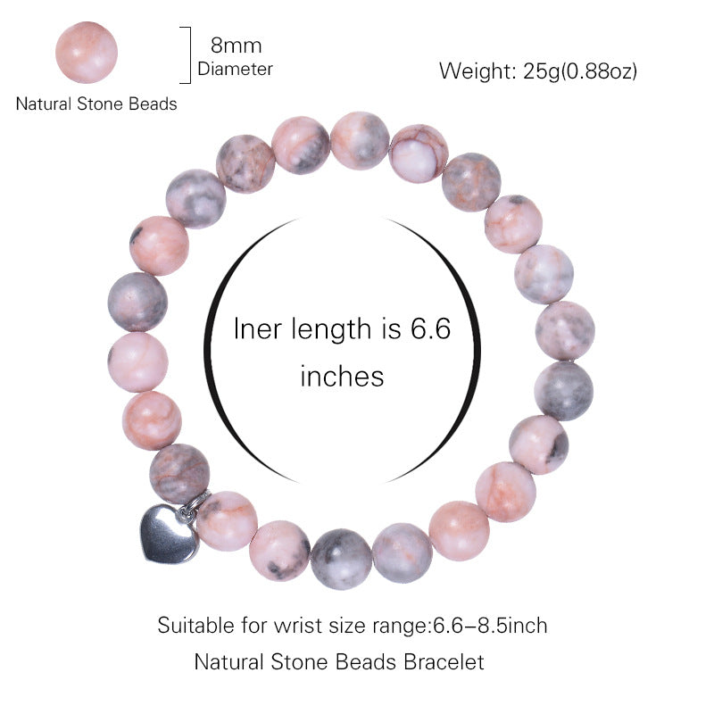 Pulsera de cristal natural de 8 mm con colgante de corazón | Regalo Ideal para el Día de la Madre