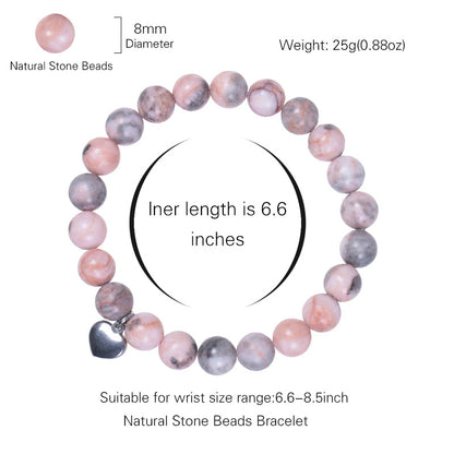 Pulsera de cristal natural de 8 mm con colgante de corazón | Regalo Ideal para el Día de la Madre